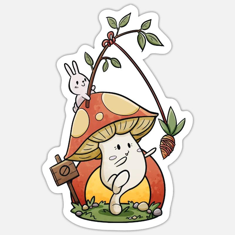 Champignon - Sticker taille S (10 x 10 cm) - blanc mat