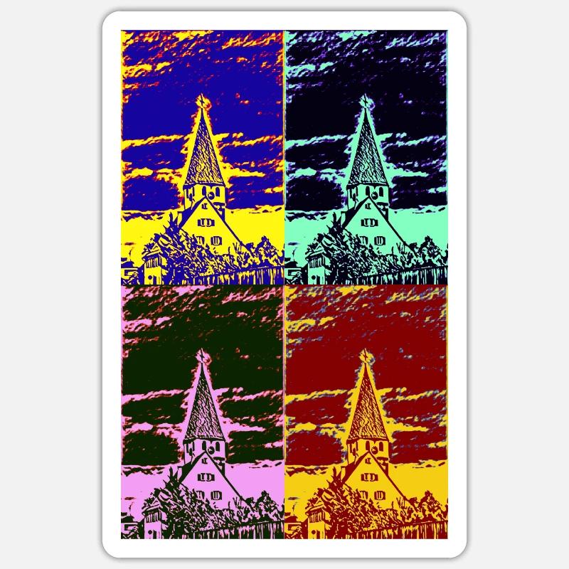 Die Kirche im Dorf - Sticker Größe S (10 x 10 cm) - Mattweiß