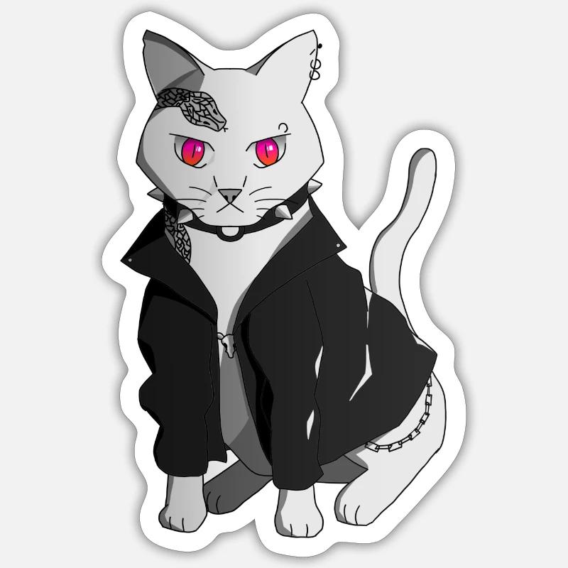 Punk cat - Sticker taille S (10 x 10 cm) - blanc mat