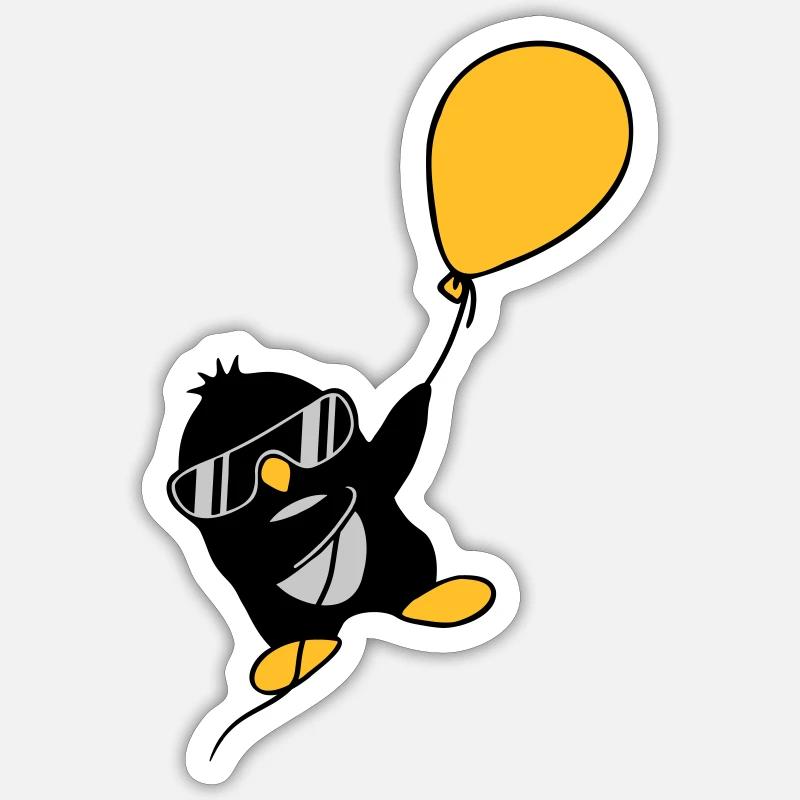 Le pingouin ballon s’envole - Sticker taille S (10 x 10 cm) - blanc mat