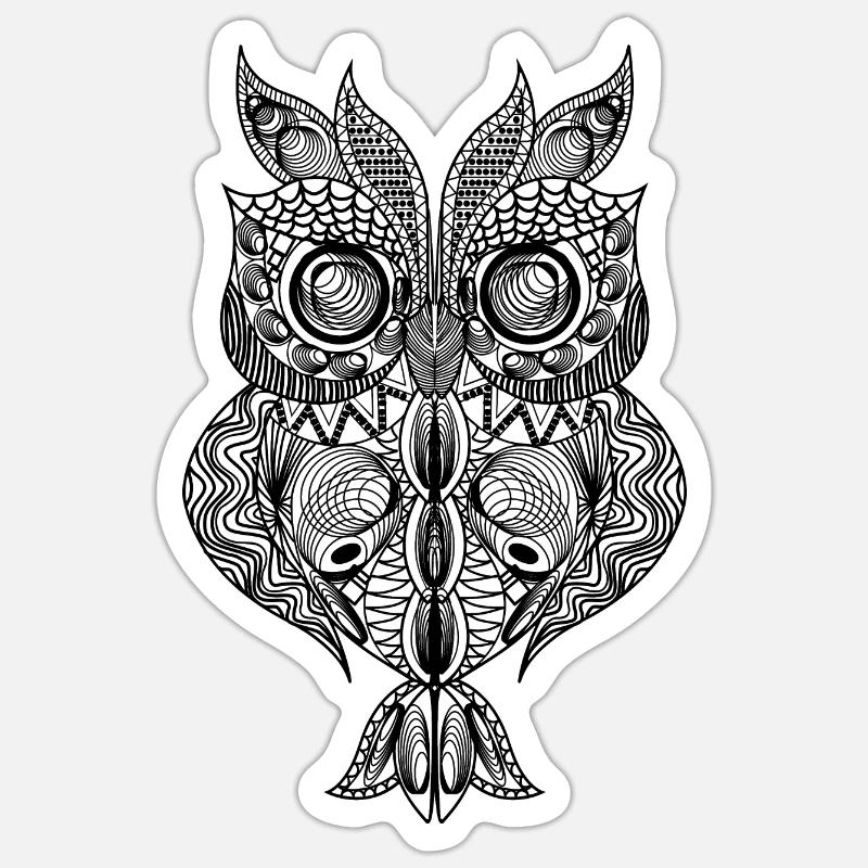 Eule-Design im Mandala-Stil - Sticker Größe S (10 x 10 cm) - Mattweiß