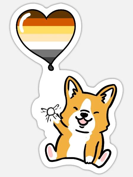 Corgi Herzballon Gay Bear Pride - Sticker Größe S (10 x 10 cm) - Mattweiß