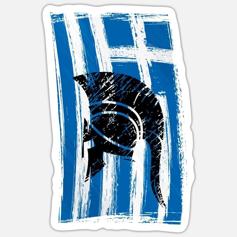 Drapeau Grèce Casque Sparte - Sticker taille S (10 x 10 cm) - blanc mat