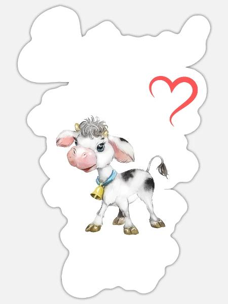 Frau Mädchen Liebe Herz Kuh - Sticker Größe S (10 x 10 cm) - Mattweiß