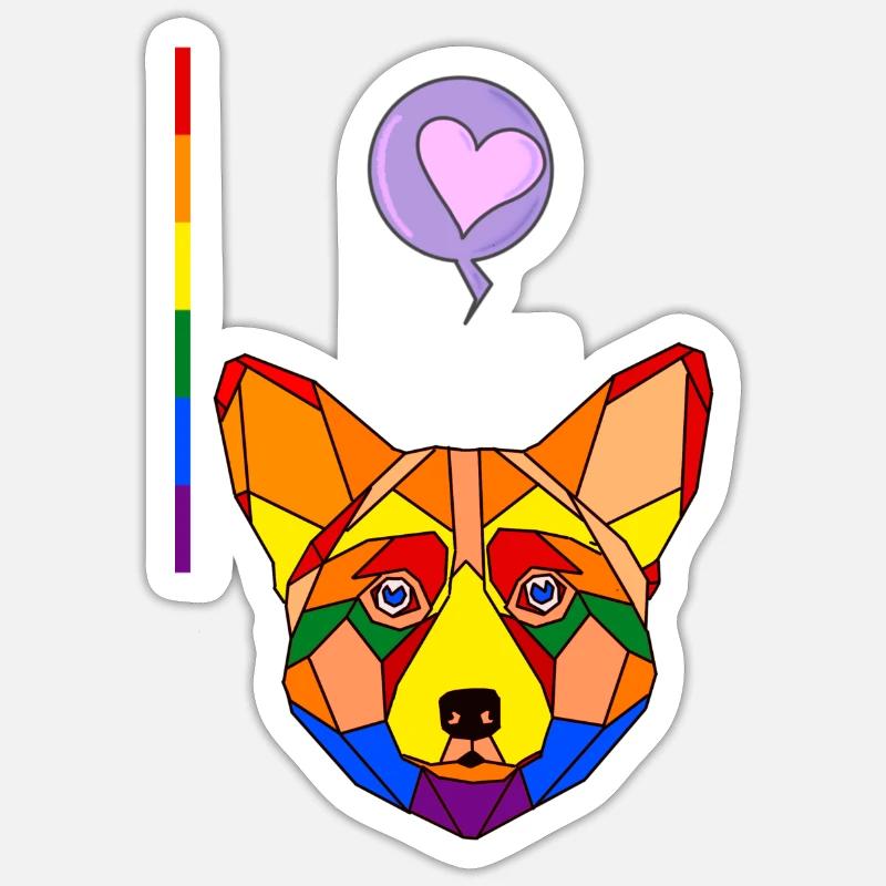 Corgi raimbow - Sticker Größe S (10 x 10 cm) - Mattweiß
