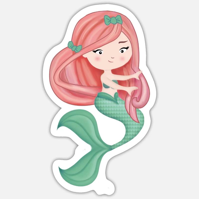 Petite sirene chevelure rousse queue verte Sticker taille S (10 x 10 cm)