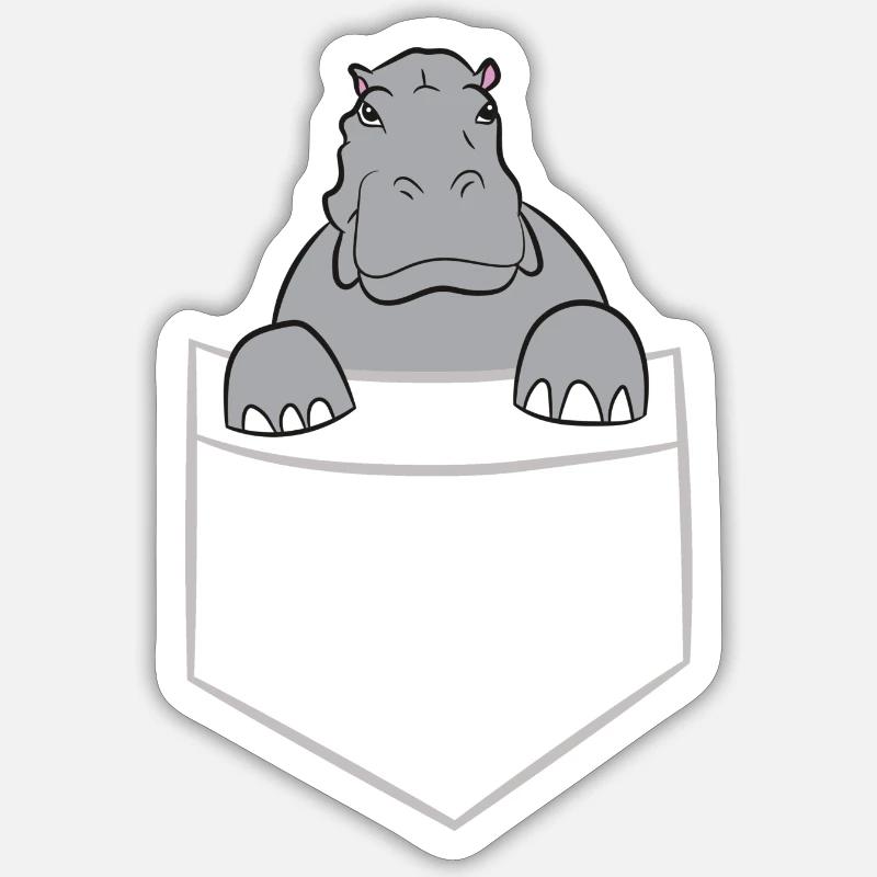 Nilpferd - In Brusttasche / Hemdtasche - Sticker Größe S (10 x 10 cm) - Mattweiß