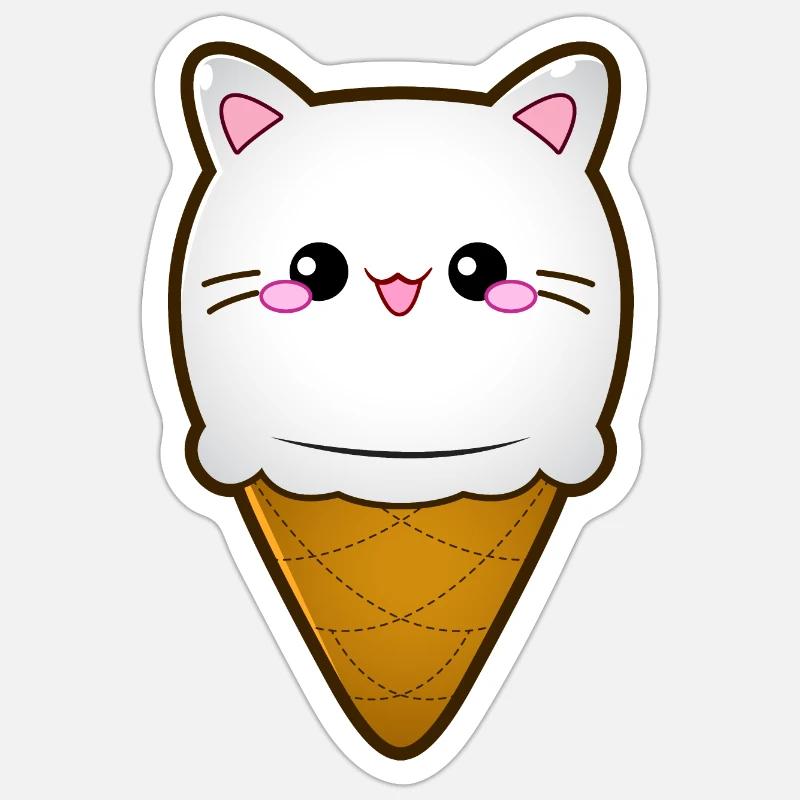 Crème glacée Chat Crème glacée Chat glace Boule de crème glacée à la vanille Sticker taille S (10 x 10 cm)