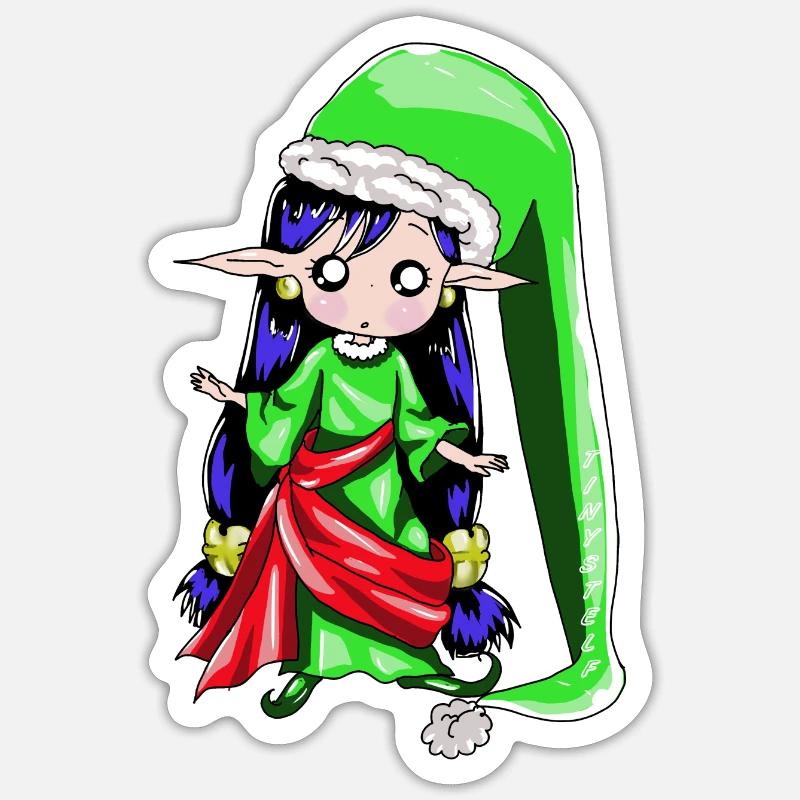 elfe de noel - Sticker taille S (10 x 10 cm) - blanc mat