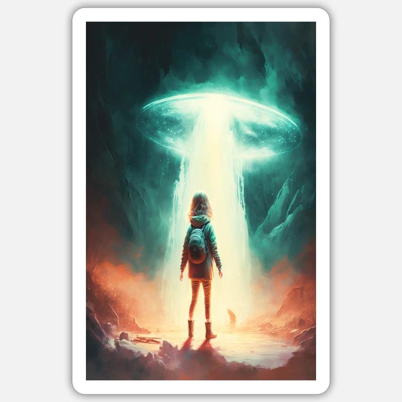 Scène d'abduction Extra-terrestre. Sticker taille S (10 x 10 cm)