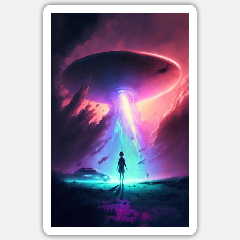 Scène d'abduction Extra-terrestre. Sticker taille S (10 x 10 cm)