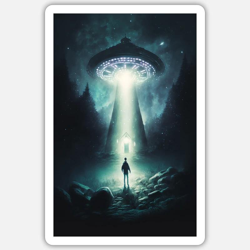Scène d'abduction Extra-terrestre. Sticker taille S (10 x 10 cm)