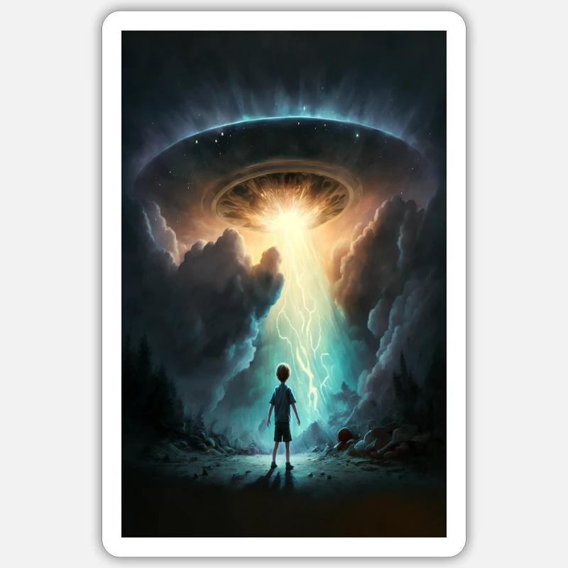 Scène d'abduction Extra-terrestre. Sticker taille S (10 x 10 cm)