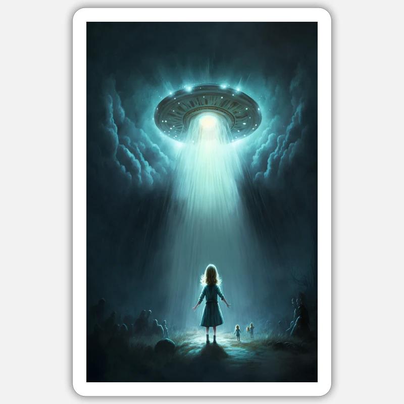 Scène d'abduction Extra-terrestre. Sticker taille S (10 x 10 cm)