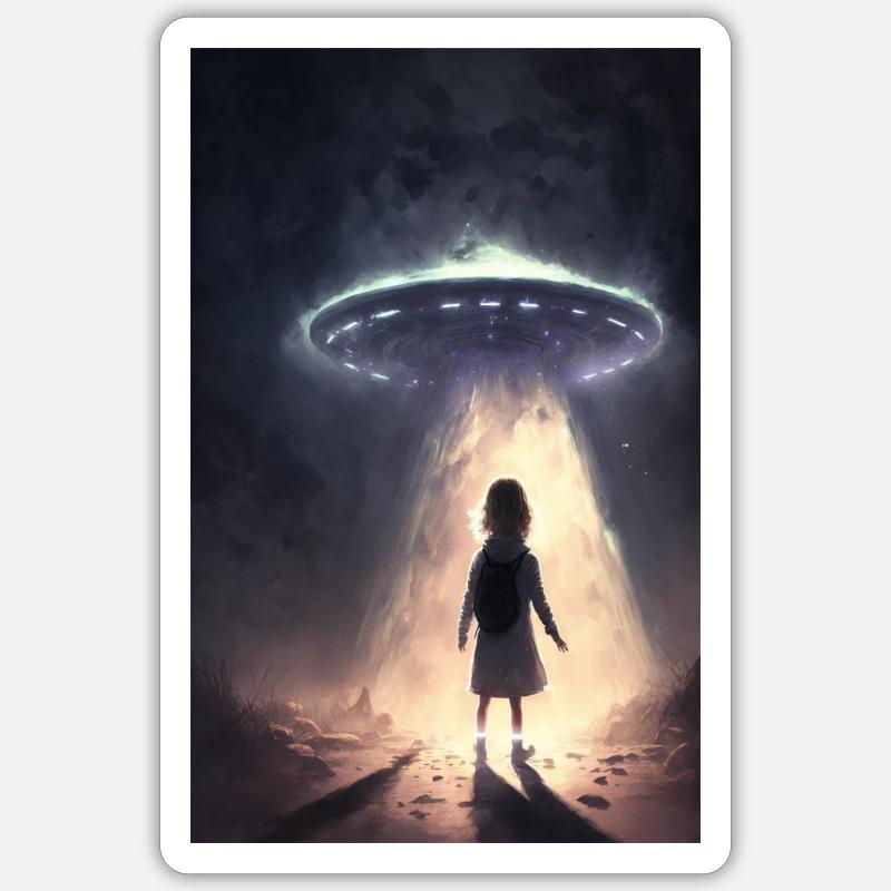Scène d'abduction Extra-terrestre. Sticker taille S (10 x 10 cm)