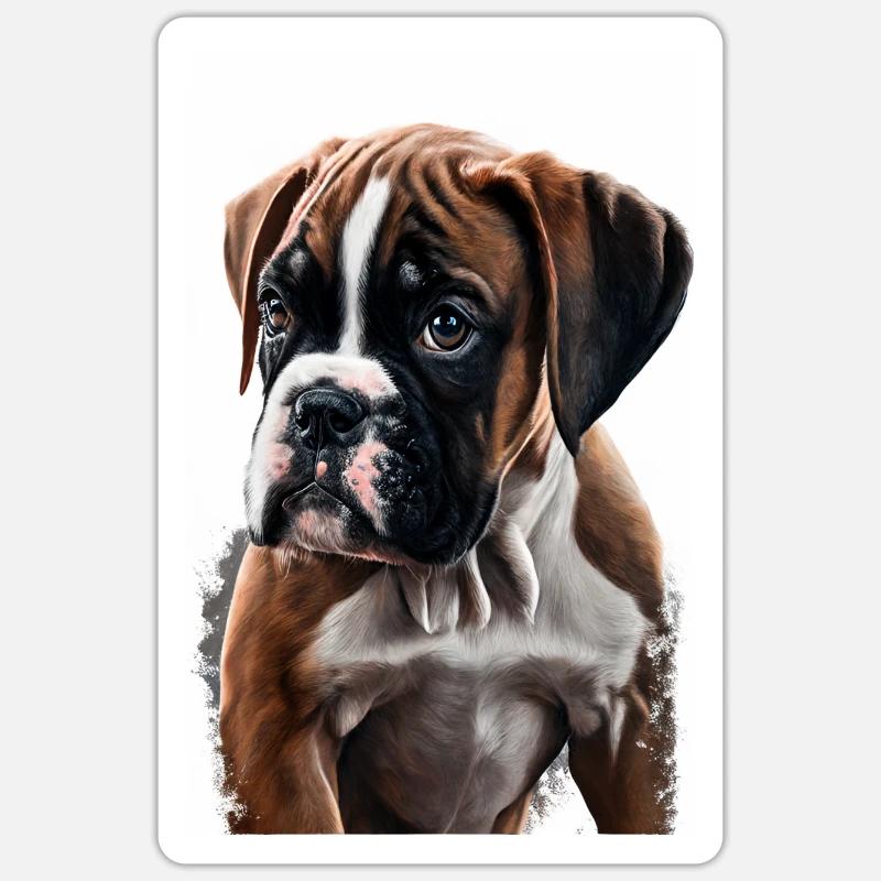 Chiot boxer - Sticker taille S (10 x 10 cm) - blanc mat