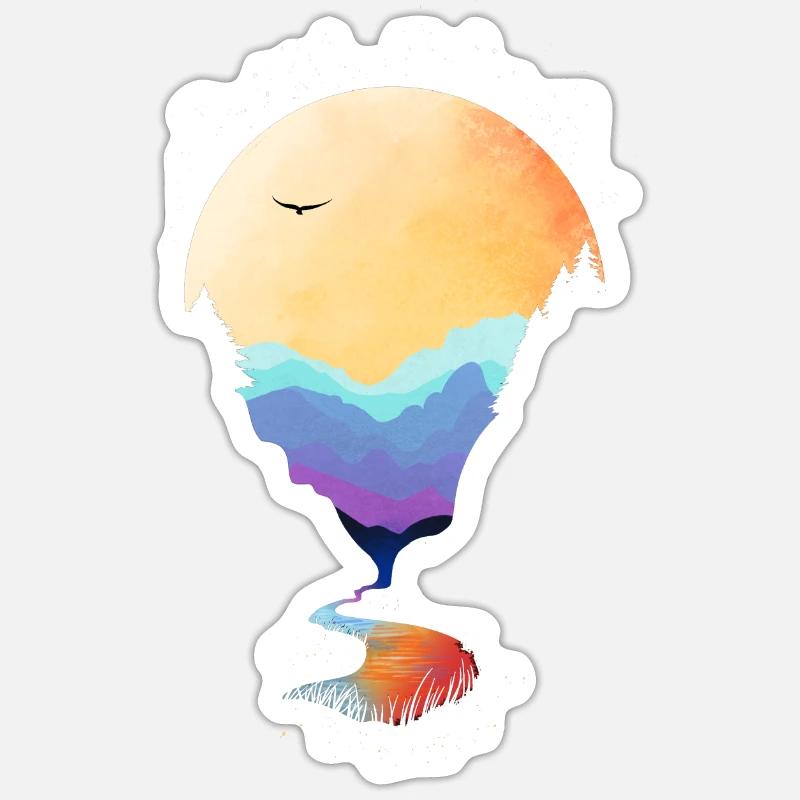 Sunset over Mountains - Sticker taille S (10 x 10 cm) - blanc mat