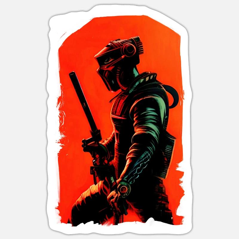 Samouraï Steampunk - Sticker taille S (10 x 10 cm) - blanc mat