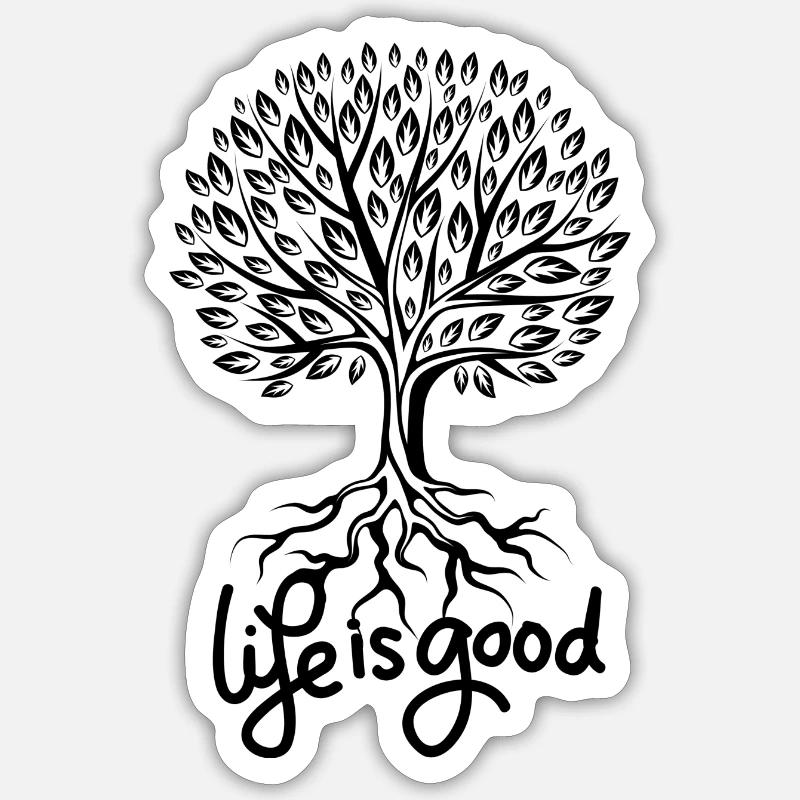 life is good tree - Sticker taille S (10 x 10 cm) - blanc mat