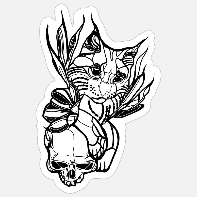 Crâne // Chat - Sticker taille S (10 x 10 cm) - blanc mat