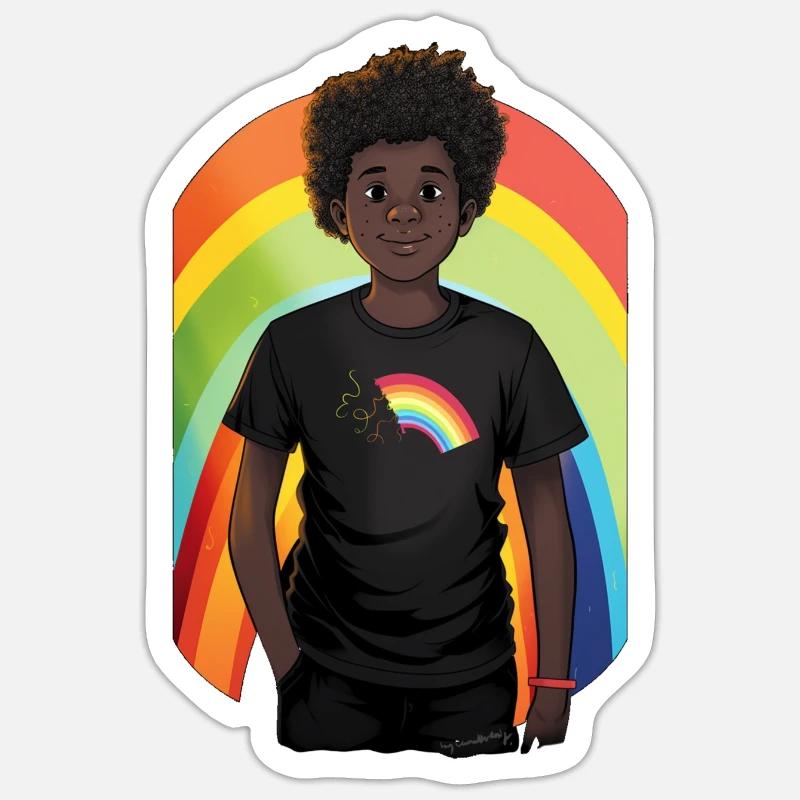 Regenbogen und Kind - Sticker Größe S (10 x 10 cm) - Mattweiß