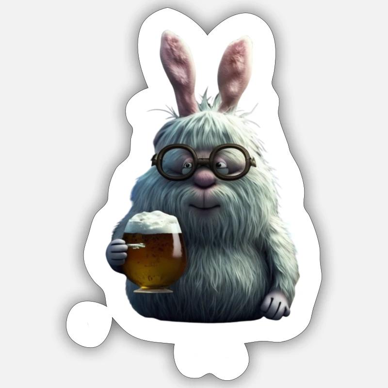 Funny Easter Bunny with Beer Sticker size S (10 x 10 cm)