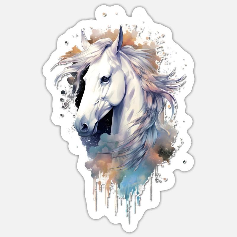 Cheval Blanc en Aquarelle - Sticker taille S (10 x 10 cm) - blanc mat