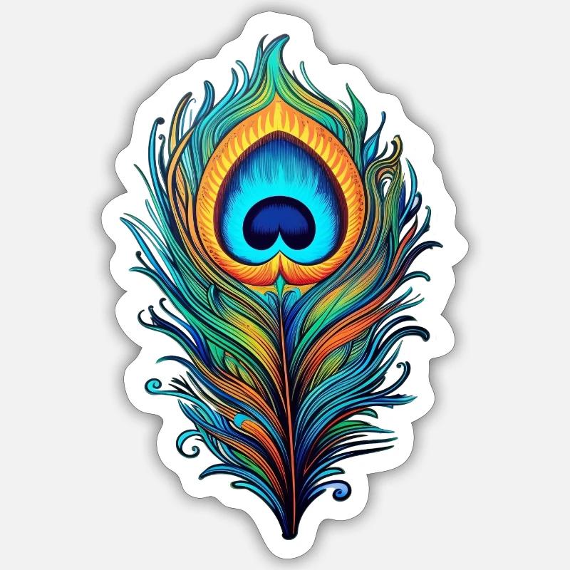 Mystical peacock feather - Sticker size S (10 x 10 cm) - white matte