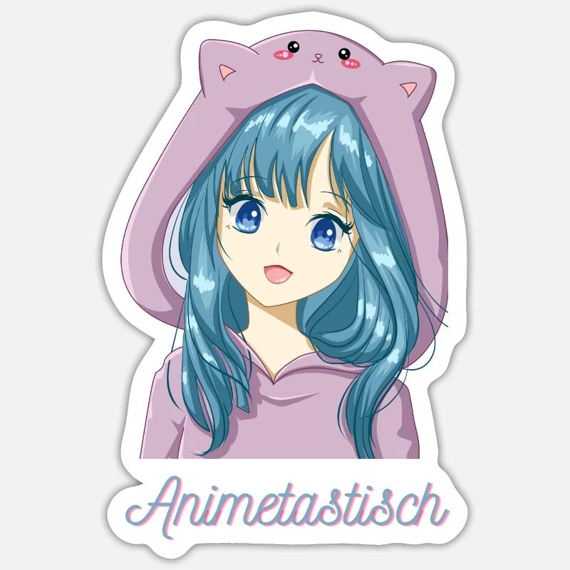 Süßes Anime/Manga Mädchen mit Cosplay-Pullie. - Sticker Größe S (10 x 10 cm) - Mattweiß