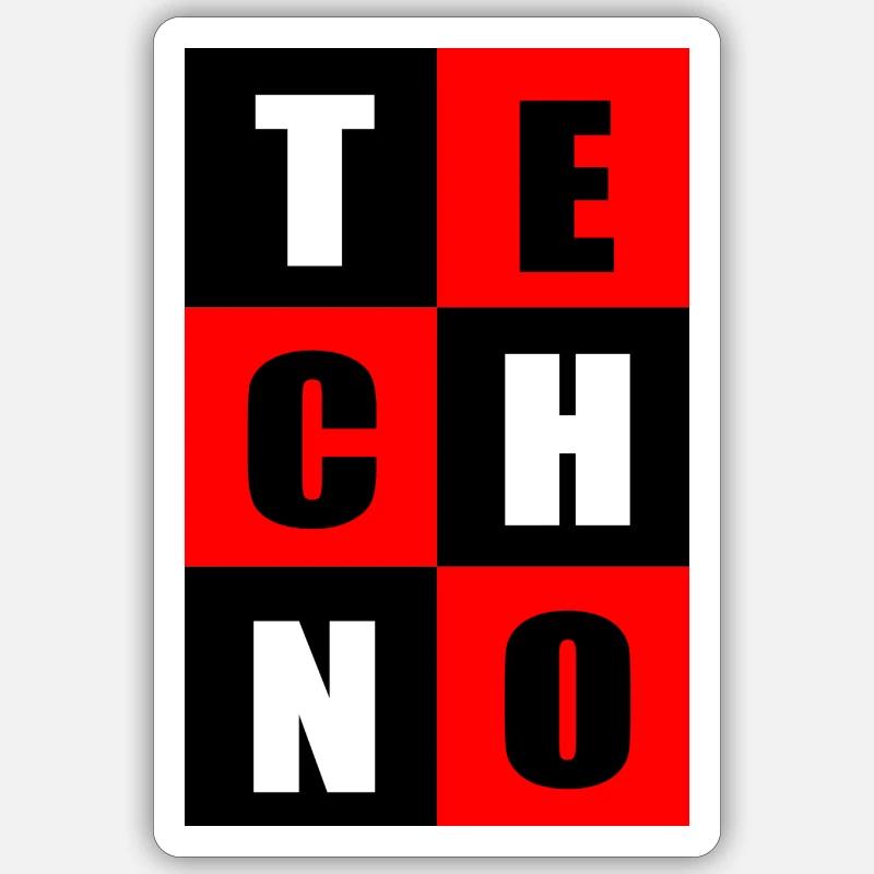 Rouge techno et noir - Sticker taille S (10 x 10 cm) - blanc mat