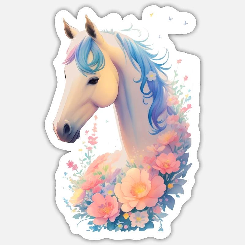 Blütenpferdchen - Sticker Größe S (10 x 10 cm) - Mattweiß