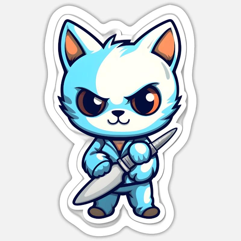 Chat dangereux avec couteau - Sticker taille S (10 x 10 cm) - blanc mat