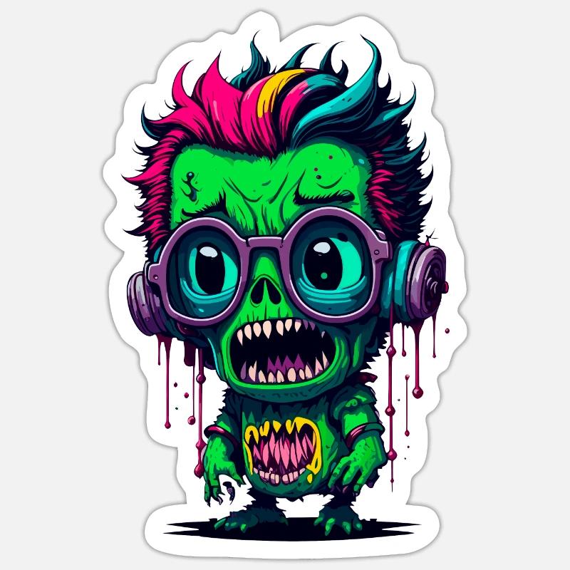 Bunter cooler Zombie - Sticker Größe S (10 x 10 cm) - Mattweiß