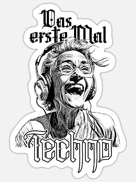 Techno Erwachen – Festival-Beats Shirt - Sticker Größe S (10 x 10 cm) - Mattweiß
