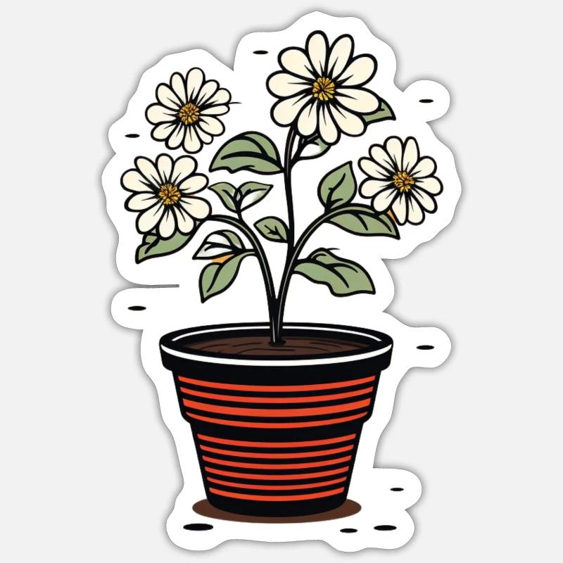 Pot de fleurs mignon style fleurs blanches Sticker taille S (10 x 10 cm)