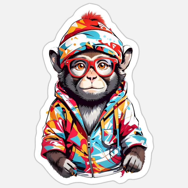 Singe cool - Sticker taille S (10 x 10 cm) - blanc mat