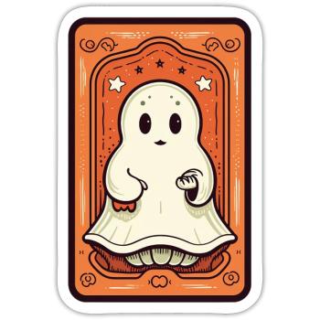 Carte de Tarot Orange Ghost - Sticker taille S (10 x 10 cm) - blanc mat - Devant