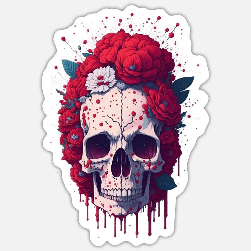 Crâne à fleurs rouges Sticker taille S (10 x 10 cm)