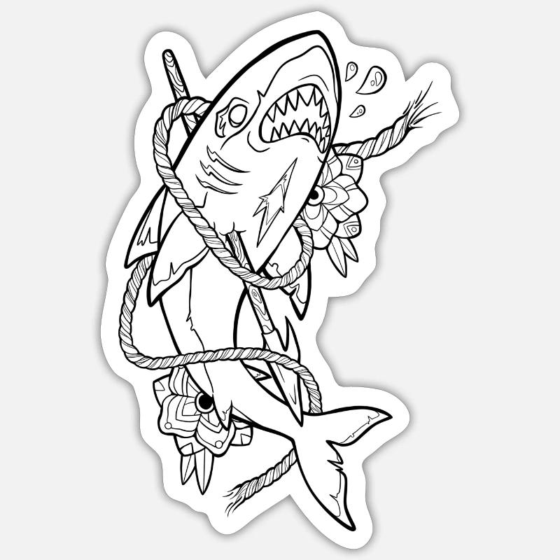 Old School Shark Black Sticker size S (10 x 10 cm)