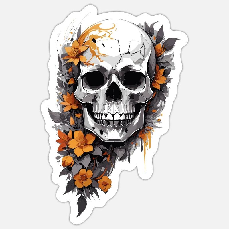 Totenkopf mit Blumen - Sticker Größe S (10 x 10 cm) - Mattweiß