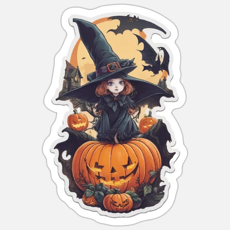 Helloween Pumpkin Witch - Sticker size S (10 x 10 cm) - white matte
