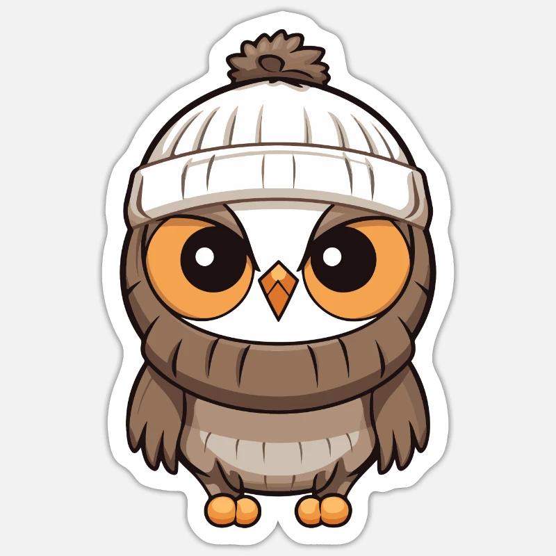 Eule Winter Comic - Sticker Größe S (10 x 10 cm) - Mattweiß