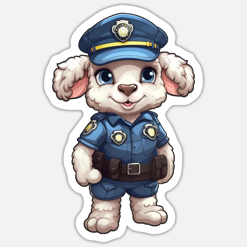 Polizei Schaf - Sticker Größe S (10 x 10 cm) - Mattweiß