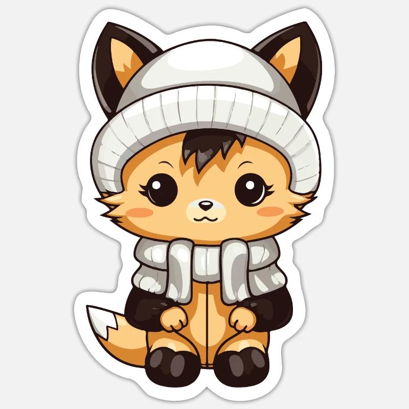 Fuchs Winter Comic - Sticker Größe S (10 x 10 cm) - Mattweiß