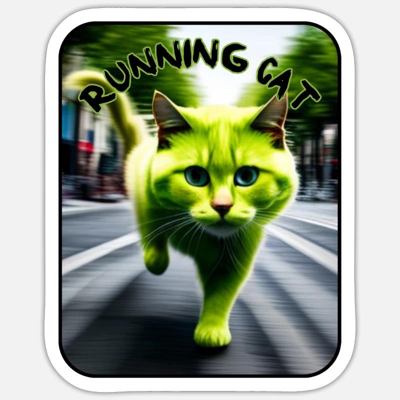 Chat vert Sticker taille S (10 x 10 cm)