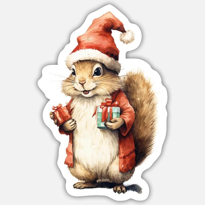 Écureuil de Noël 1 - Sticker taille S (10 x 10 cm) - blanc mat