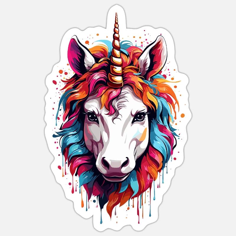 Buntes Einhorn-Pferdchen - Sticker Größe S (10 x 10 cm) - Mattweiß