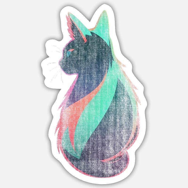 Art de chat au néon - Sticker taille S (10 x 10 cm) - blanc mat