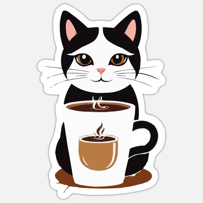 Café pour chat - Sticker taille S (10 x 10 cm) - blanc mat