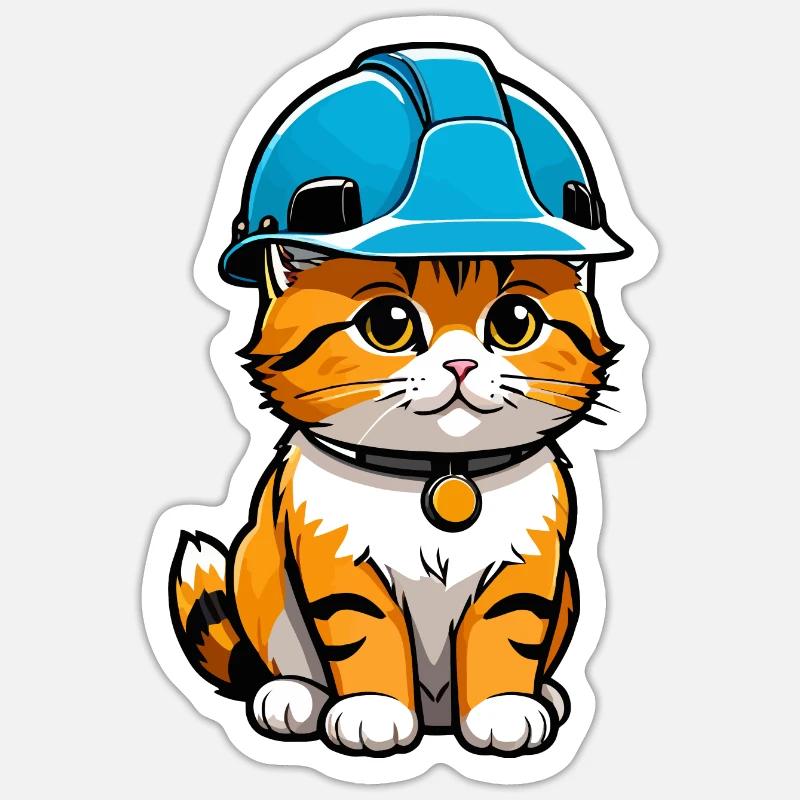 Chat chef de chantier Sticker taille S (10 x 10 cm)
